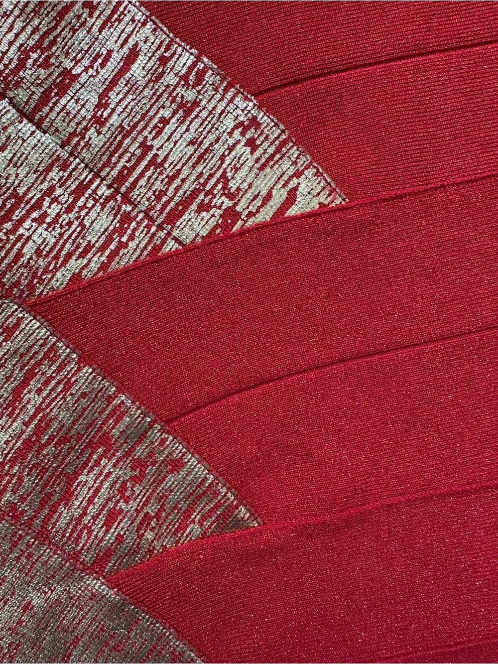 Bebe Addiction Red/Gold Foil Bandage Mini Dress Halter Neck Asymmetrical Hem XS - Picture 9 of 11